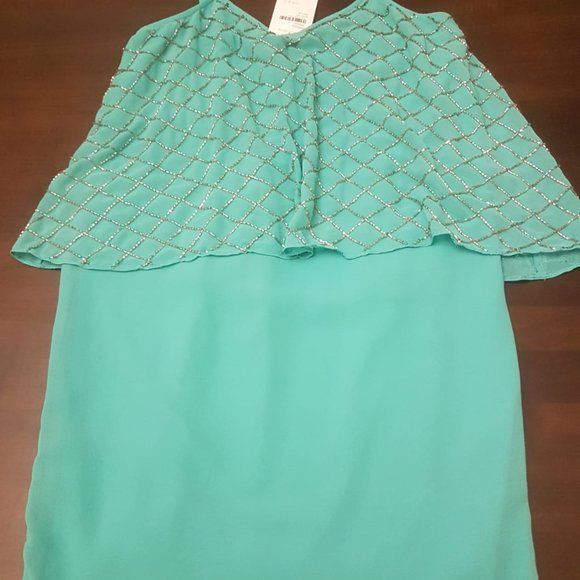 Needle&Thread Mini Strap Dress Turquoise & Silver - Picture 4 of 10